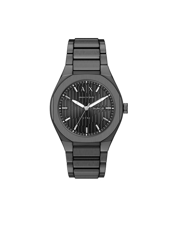 Armani Exchange Men Dial & Stainless Steel Bracelet Style Straps Analogue Date Aperture Watch AX4300