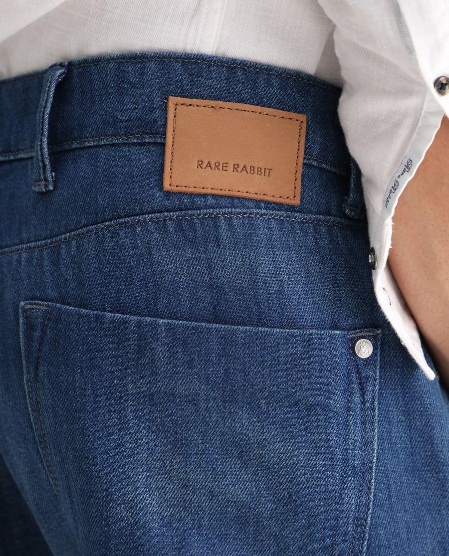 Rare Rabbit Men's Bagg Blue Cotton Plain Baggy Fit Jeans