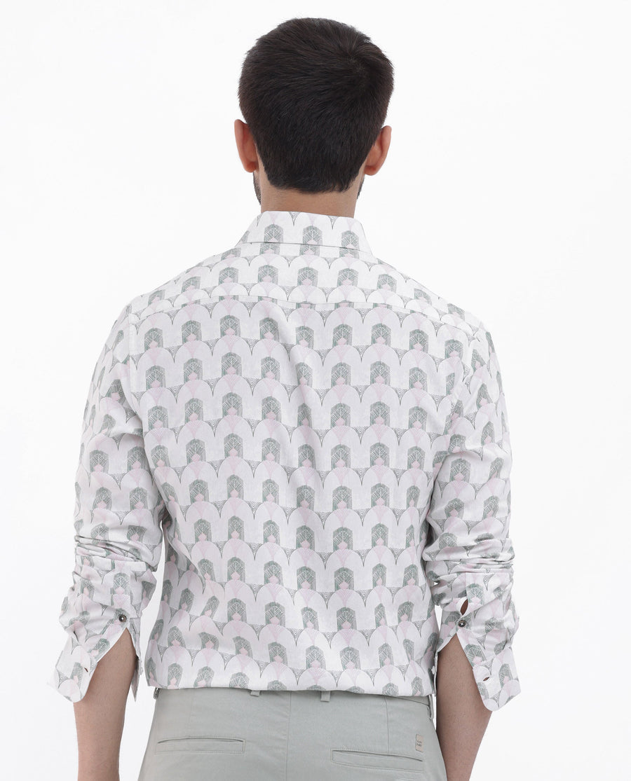 Rare Rabbit Men's Balic Pastel Green Viscose Geometric Print Regular Fit Full Sleeve Collared Shirt