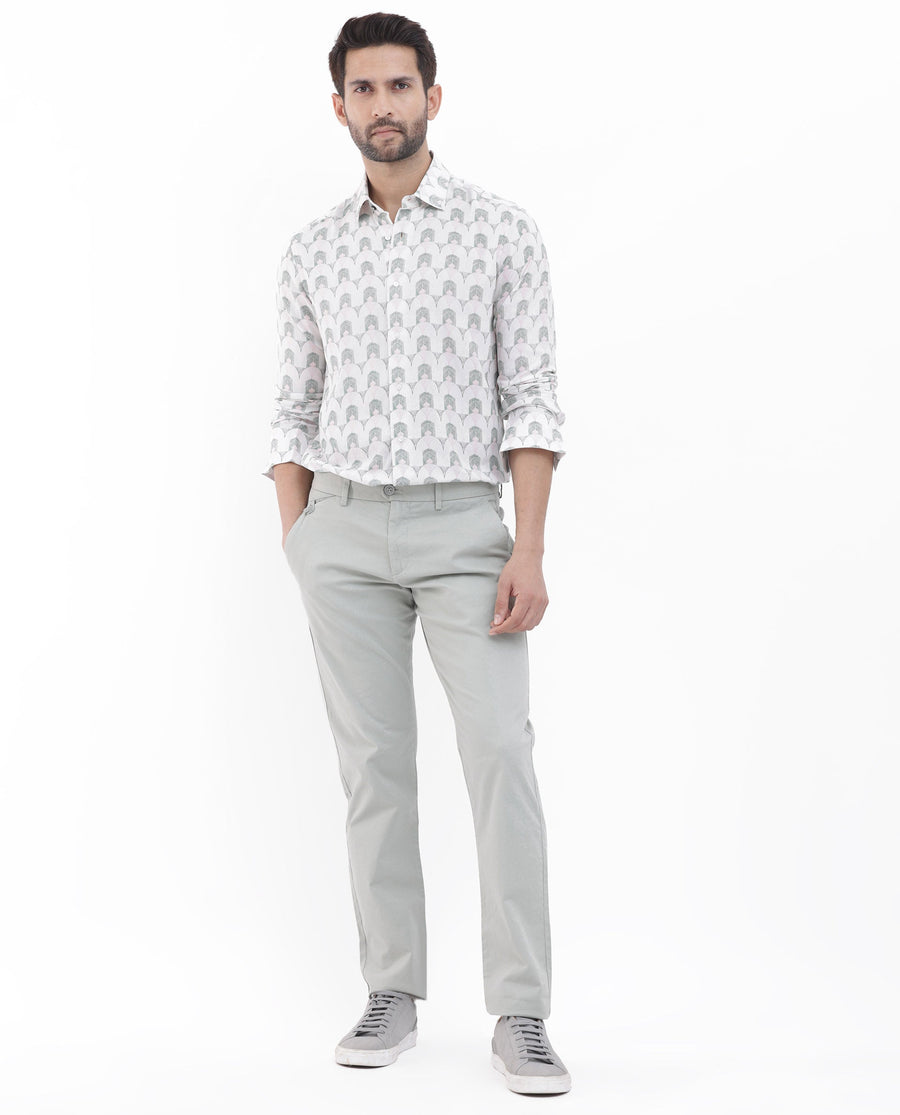 Rare Rabbit Men's Balic Pastel Green Viscose Geometric Print Regular Fit Full Sleeve Collared Shirt