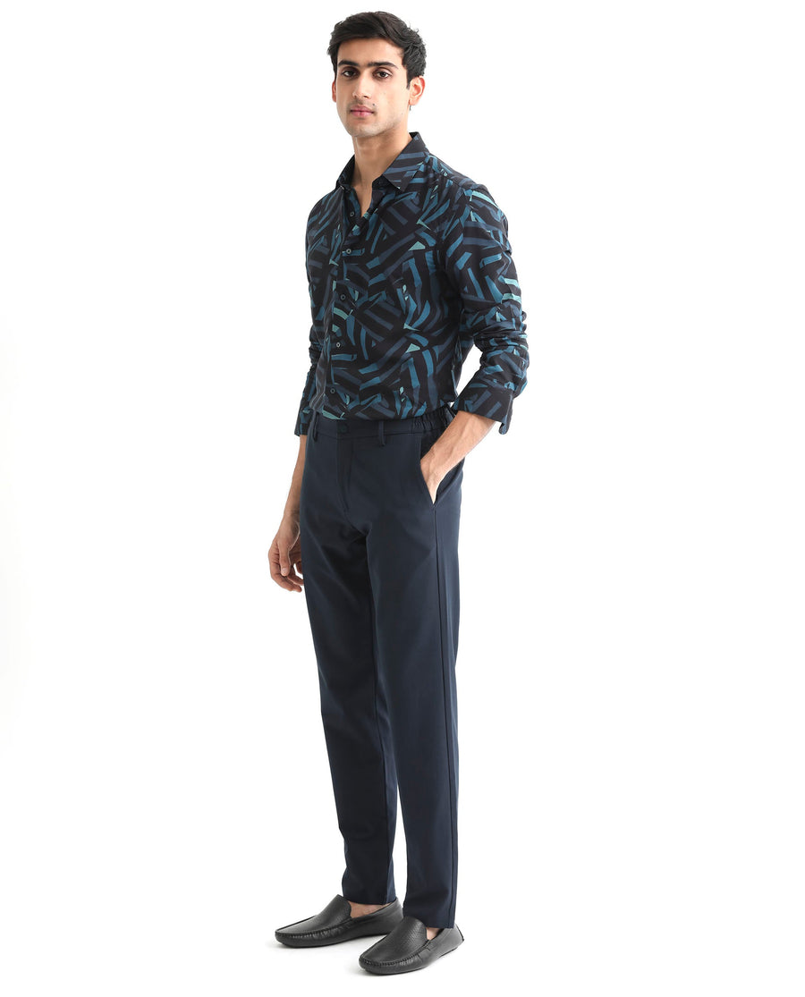 Rare Rabbit Men's Ballet Black Viscose Abstract Print Regular Fit Full Sleeve Collared Shirt