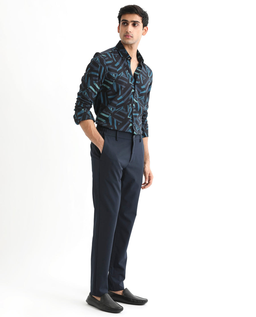 Rare Rabbit Men's Ballet Black Viscose Abstract Print Regular Fit Full Sleeve Collared Shirt