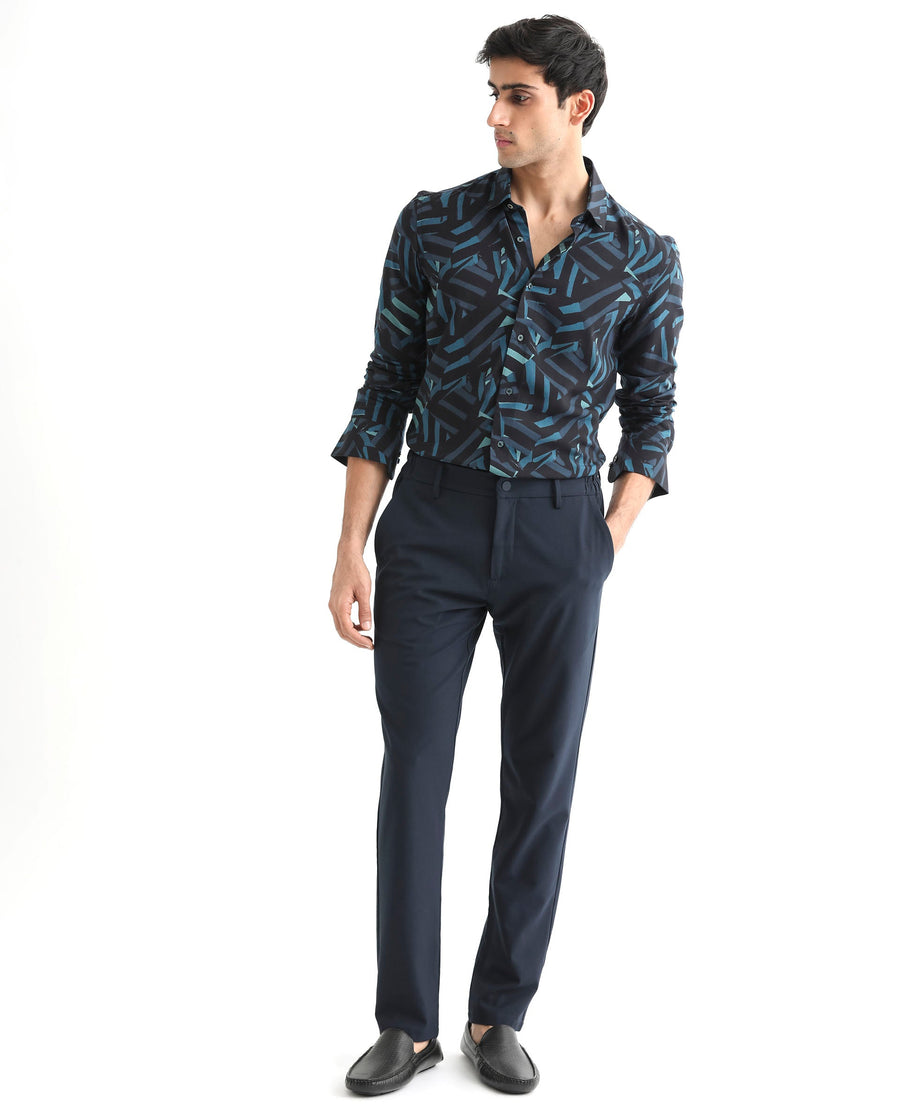 Rare Rabbit Men's Ballet Black Viscose Abstract Print Regular Fit Full Sleeve Collared Shirt