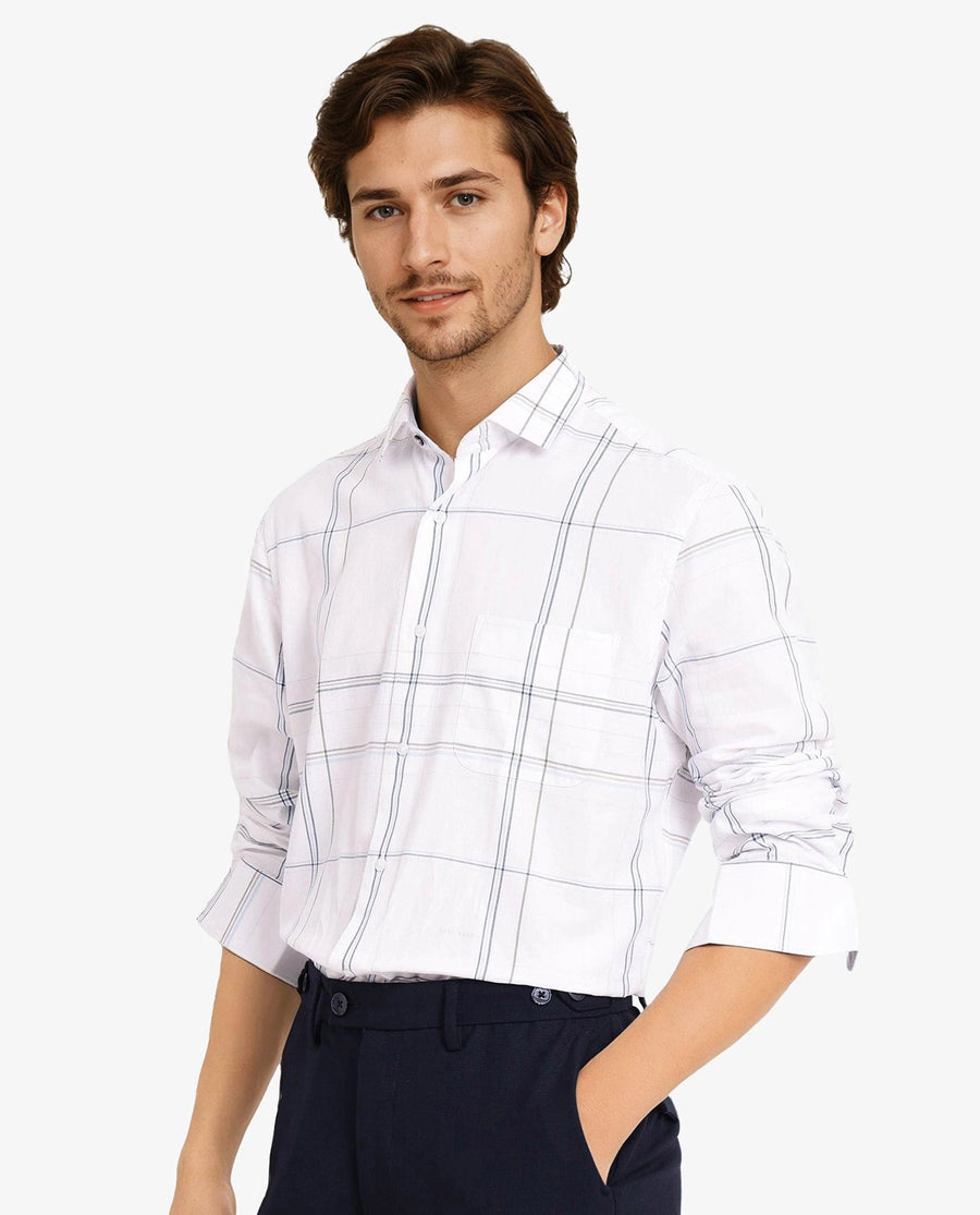 Rare Rabbit Men's Checked Print Regular Fit Full Sleeve Collared Shirt