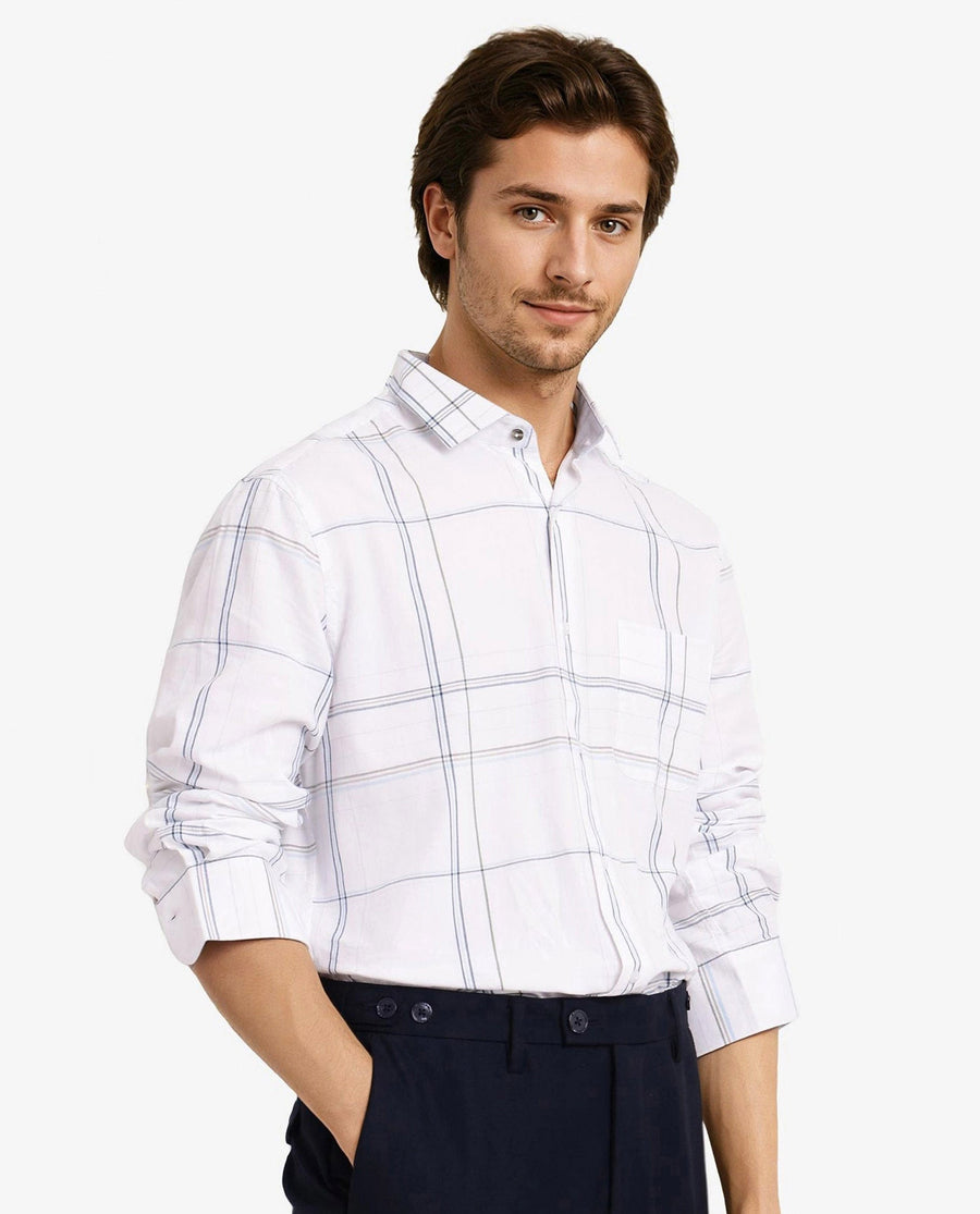 Rare Rabbit Men's Checked Print Regular Fit Full Sleeve Collared Shirt