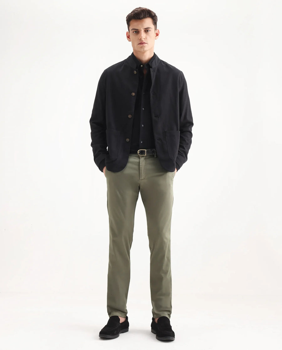 Rare Rabbit Men's Daron Olive Cotton Plain Regular Fit Trouser