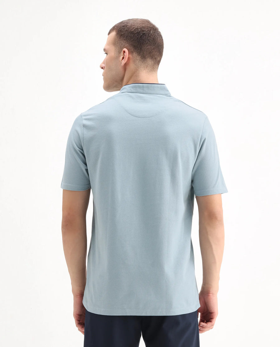 Rare Rabbit Men's Barrie Dark Grey Cotton Plain Slim Fit Half Sleeve Polo