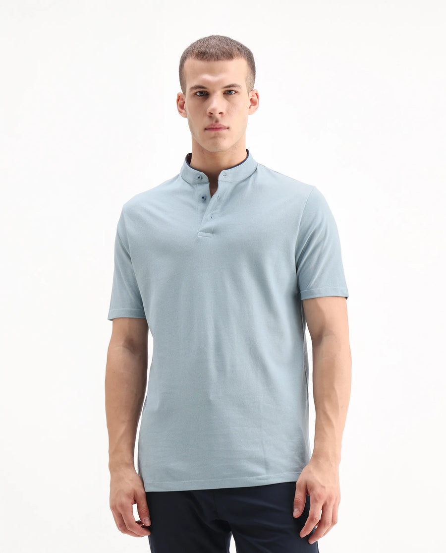 Rare Rabbit Men's Barrie Dark Grey Cotton Plain Slim Fit Half Sleeve Polo