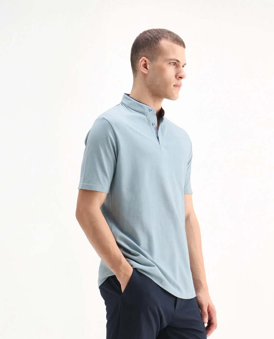 Rare Rabbit Men's Barrie Dark Grey Cotton Plain Slim Fit Half Sleeve Polo