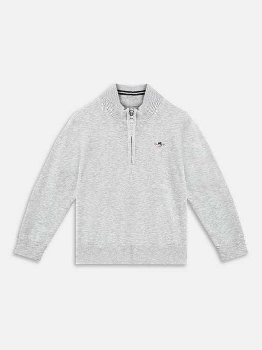 GANT Boys Mock Collar Half Zipper Pure Cotton Pullover Sweater