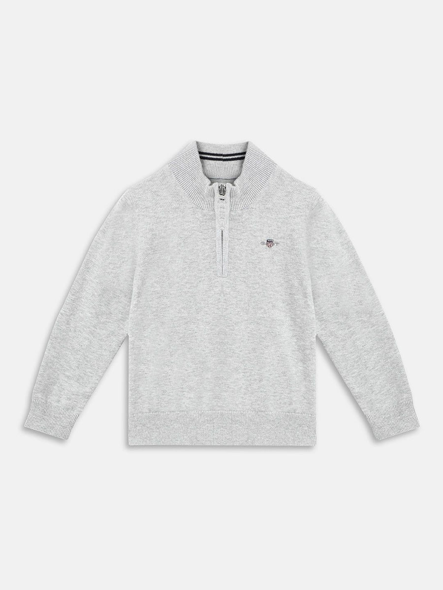 GANT Boys Mock Collar Half Zipper Pure Cotton Pullover Sweater