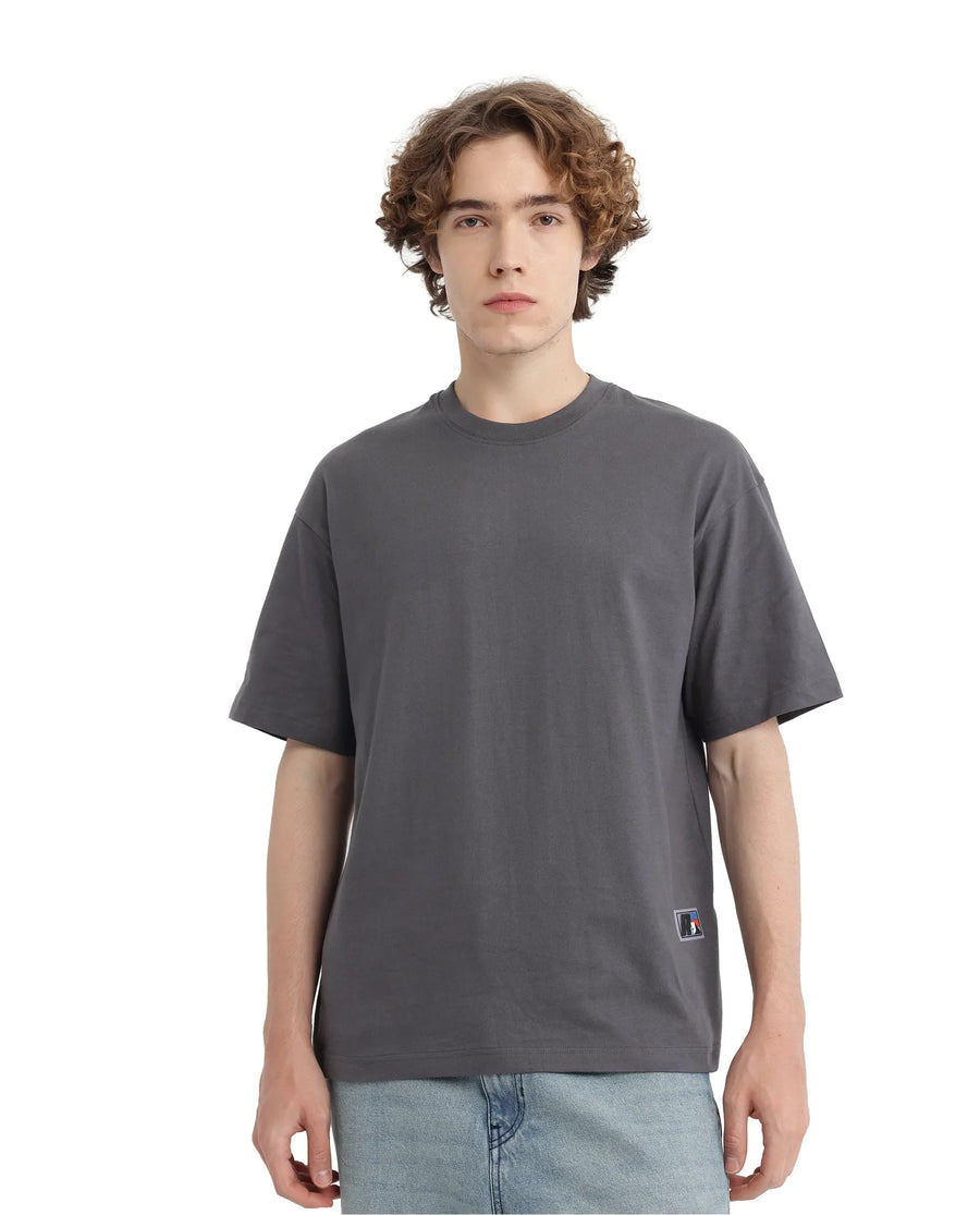 Rare Rabbit Men's Belet Dark Grey Cotton Hd Print Oversized Fit Half Sleeve Crew Neck T-Shirt