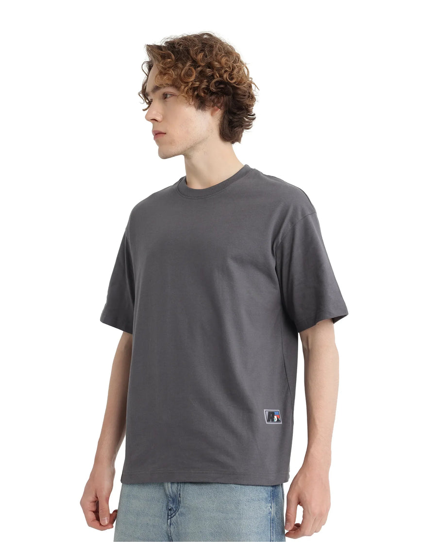 Rare Rabbit Men's Belet Dark Grey Cotton Hd Print Oversized Fit Half Sleeve Crew Neck T-Shirt