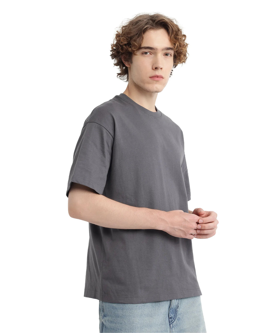 Rare Rabbit Men's Belet Dark Grey Cotton Hd Print Oversized Fit Half Sleeve Crew Neck T-Shirt