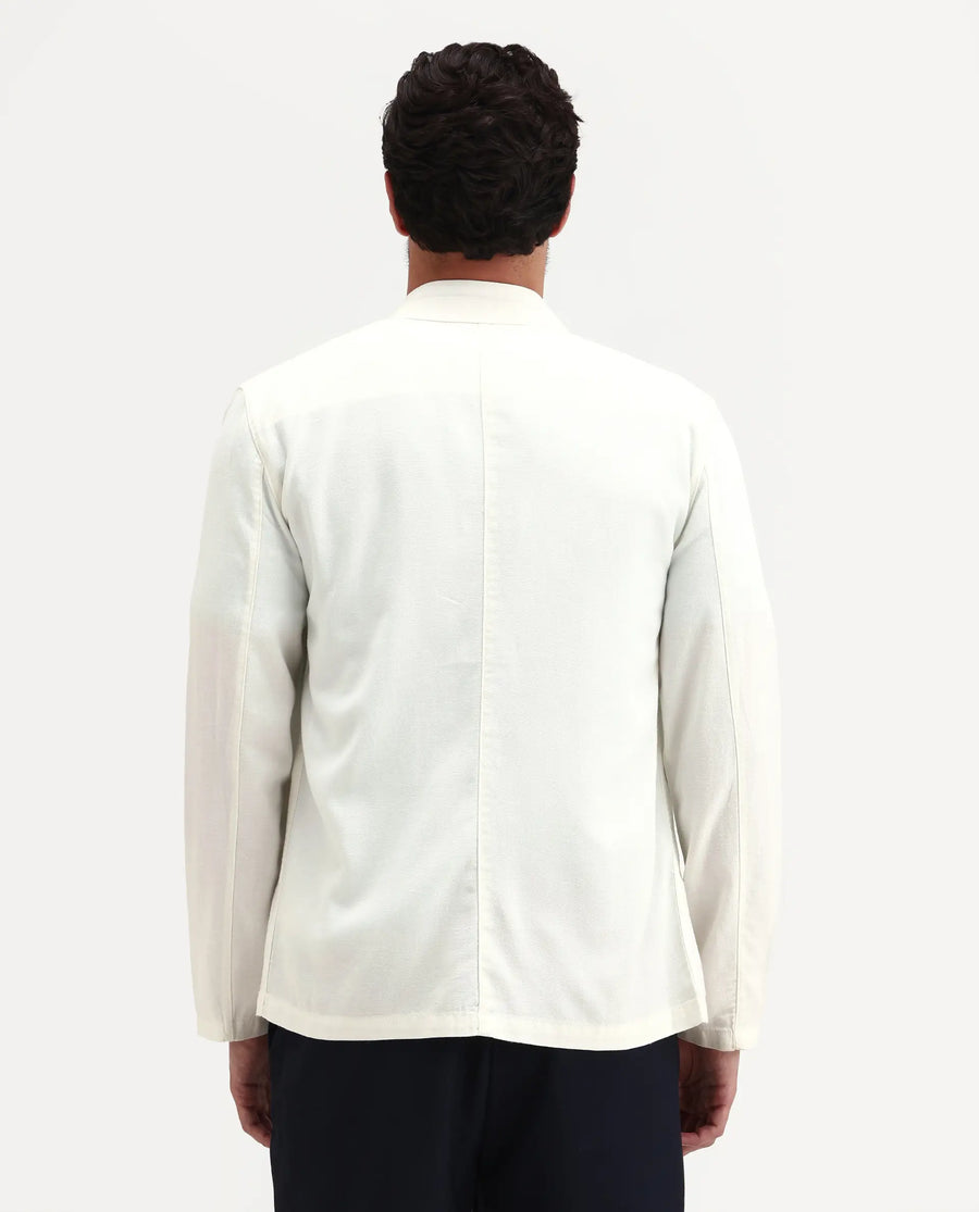Rare Rabbit Men's Bela Off White Linen Blend Fabric Mandarin Collar Neck Tailored Fit Coat