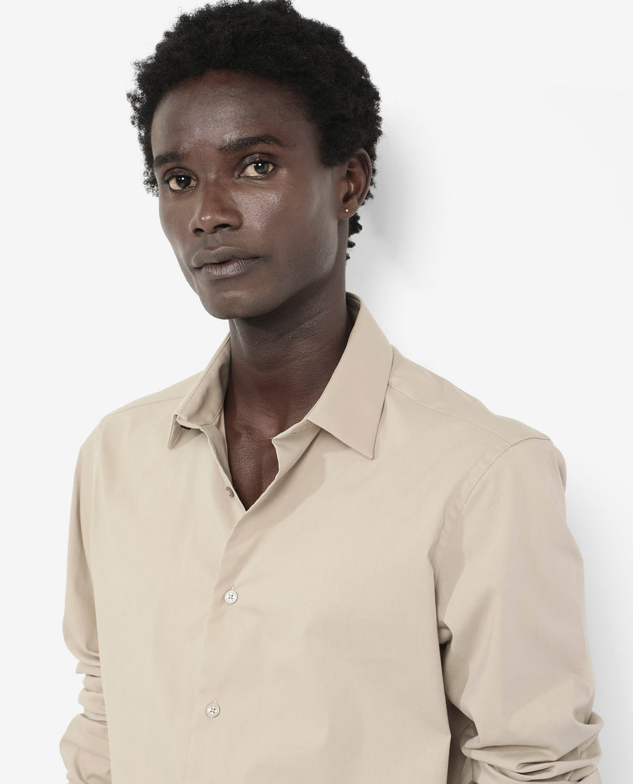 Rare Rabbit Men's Benedict Beige Cotton Plain Regular Fit Full Sleeve Collared Shirt