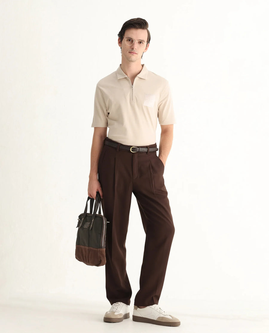 Rare Rabbit Men's Berner Beige Cotton Blend Graphic Print Regular Fit Half Sleeve Polo