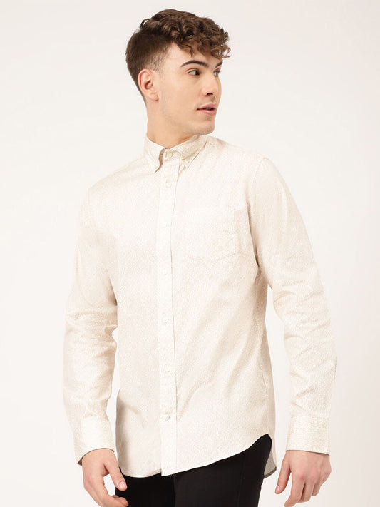 GANT Men Beige Classic Micro Ditsy Printed Cotton Casual Shirt