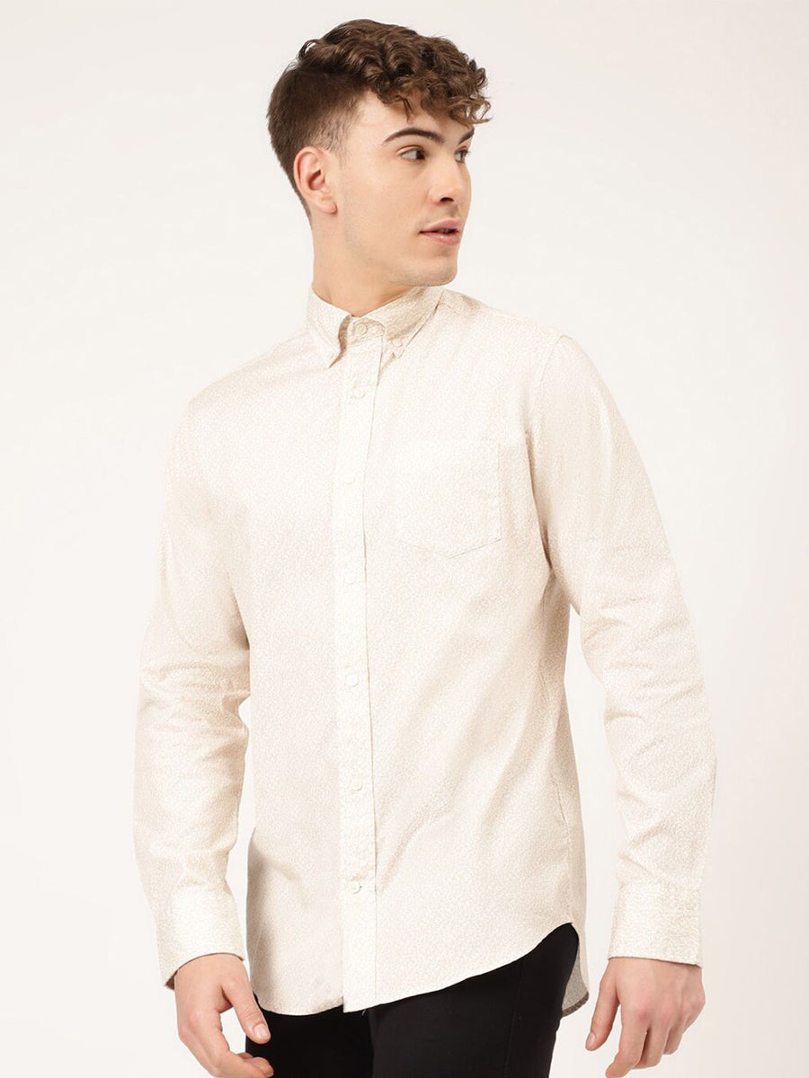 GANT Men Beige Classic Micro Ditsy Printed Cotton Casual Shirt