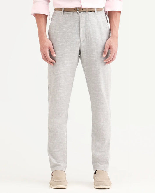 Rare Rabbit Men's Bira Grey Linen Blend Fabric Regular Fit Striped Trouser