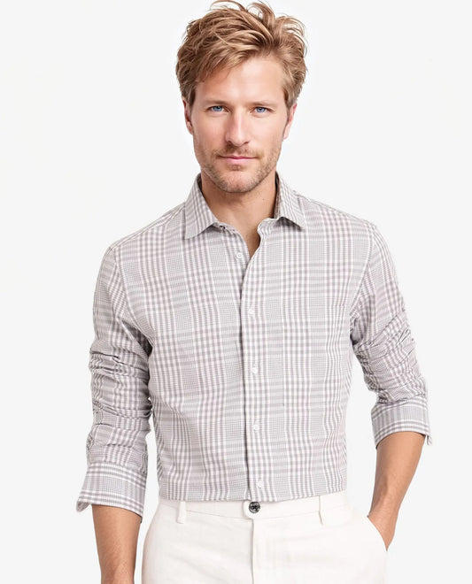 Rare Rabbit Men's Bisk Grey Cotton Checked Print Regular Fit Full Sleeve Collared Shirt