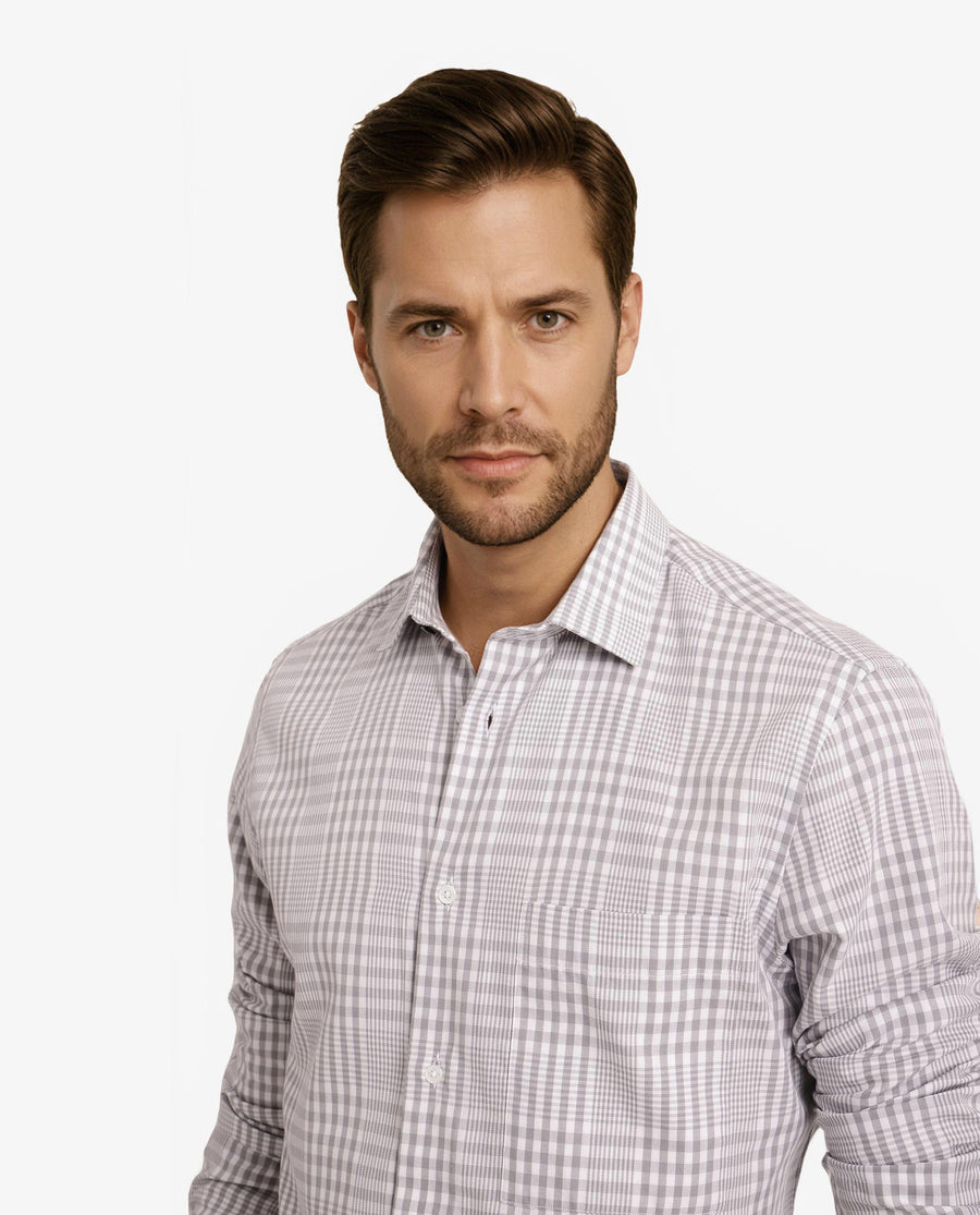 Rare Rabbit Men's Bisk Grey Cotton Checked Print Regular Fit Full Sleeve Collared Shirt