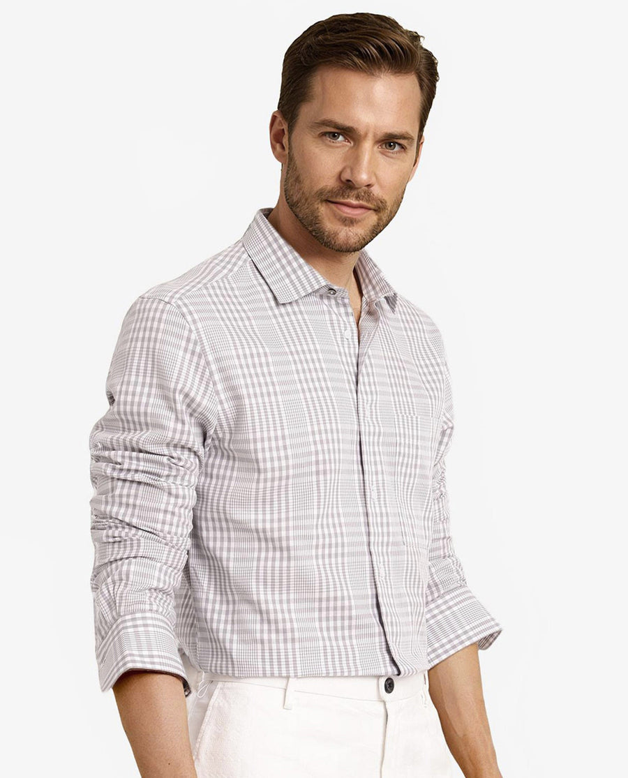 Rare Rabbit Men's Bisk Grey Cotton Checked Print Regular Fit Full Sleeve Collared Shirt