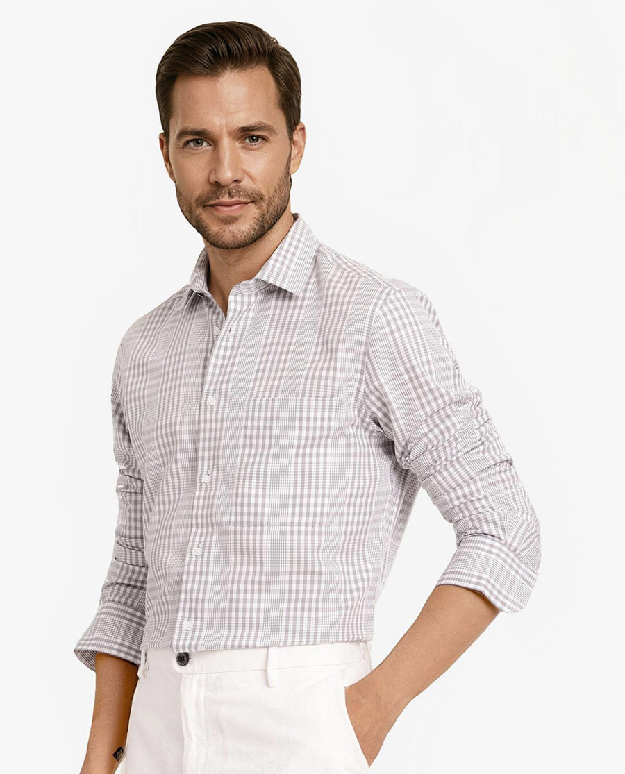Rare Rabbit Men's Bisk Grey Cotton Checked Print Regular Fit Full Sleeve Collared Shirt
