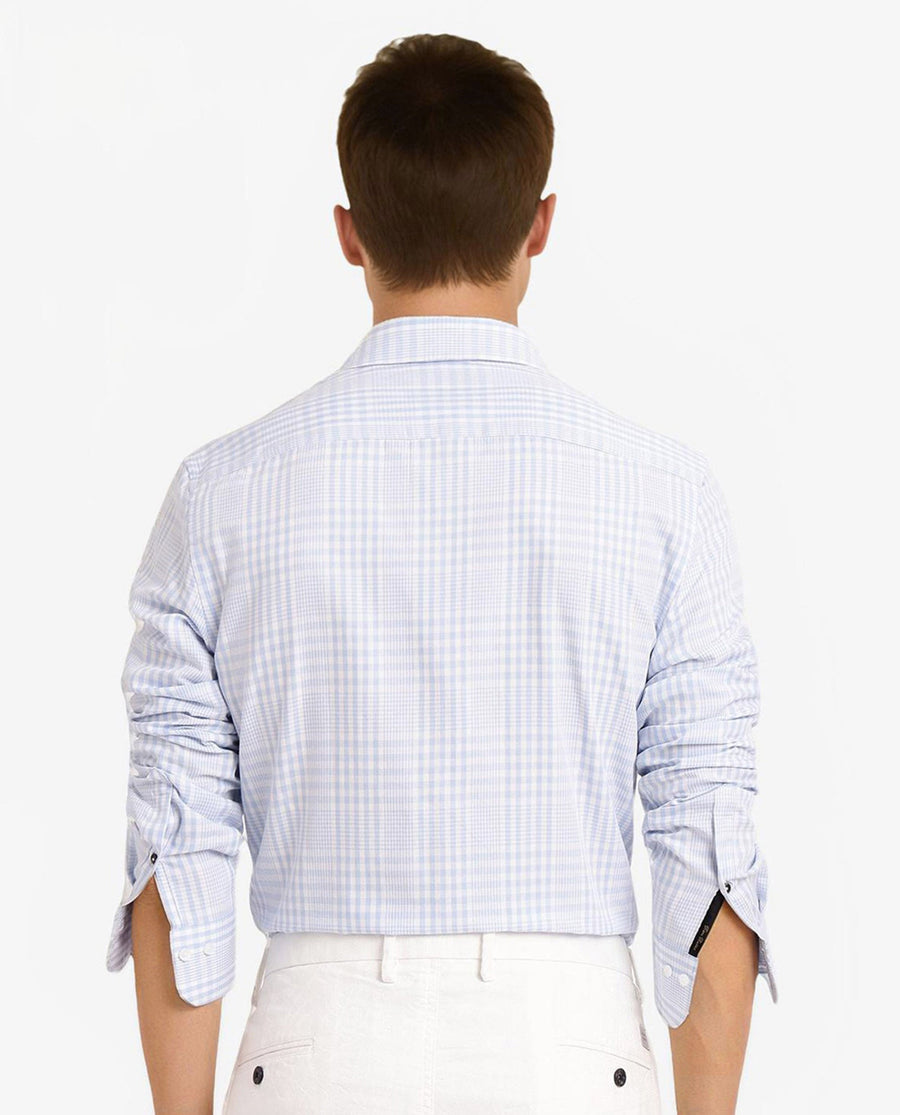 Rare Rabbit Men's Bisk Light Blue Cotton Checked Print Regular Fit Full Sleeve Collared Shirt