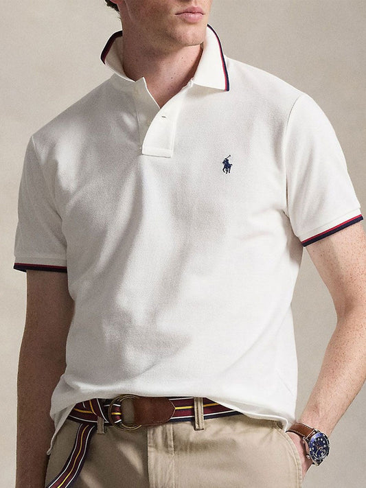 Polo Ralph Lauren Men White Solid Polo Tshirts
