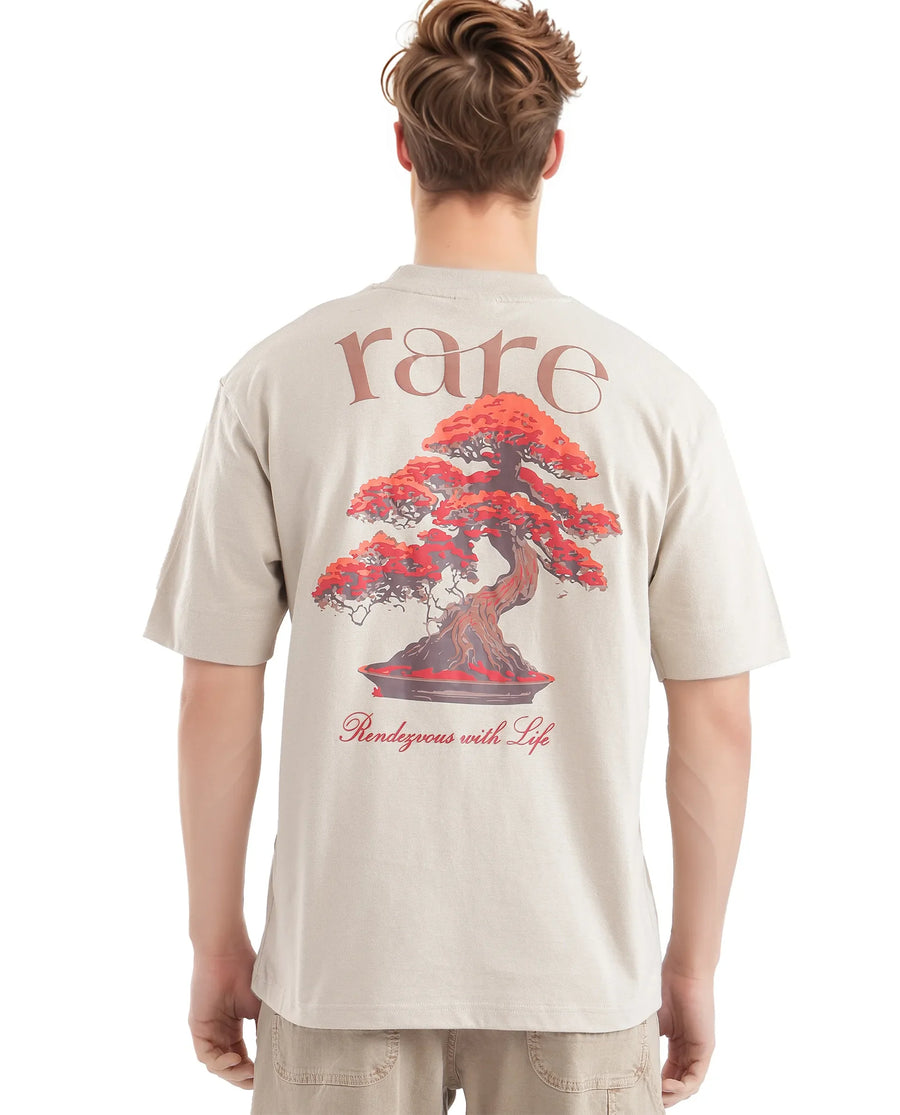 Rare Rabbit Men's Bonz-2 Beige Cotton Graphic Print Oversized Fit Half Sleeve Crew Neck T-Shirt