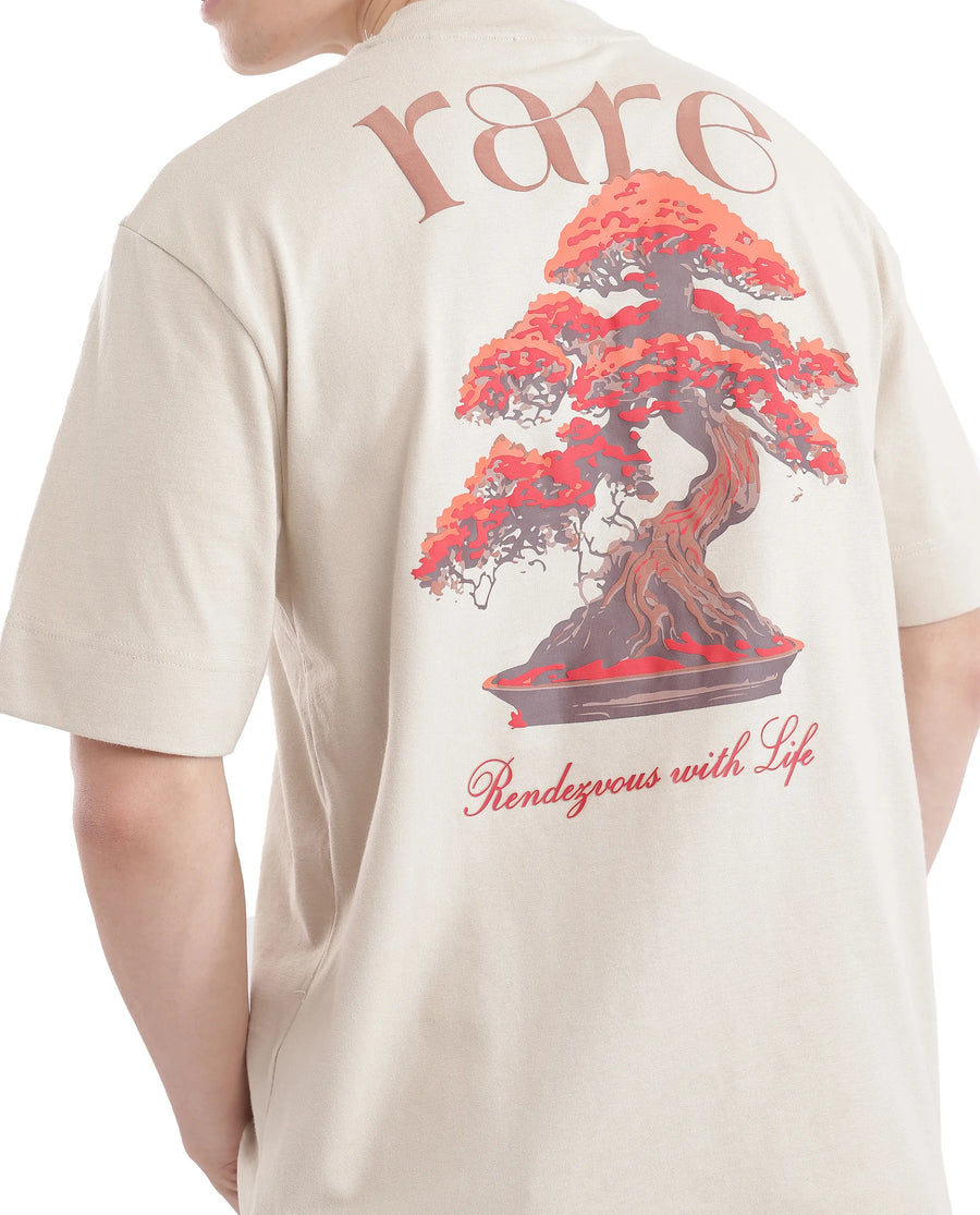 Rare Rabbit Men's Bonz-2 Beige Cotton Graphic Print Oversized Fit Half Sleeve Crew Neck T-Shirt