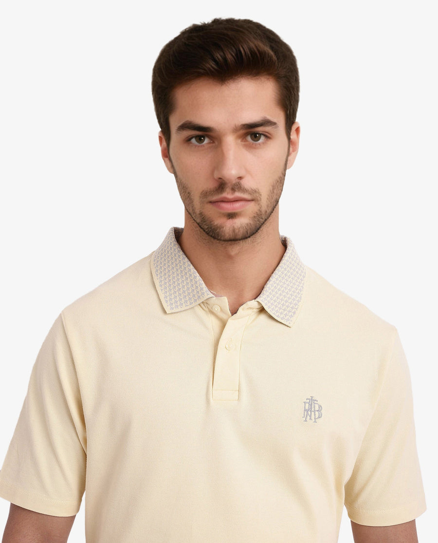 Rare Rabbit Men's Booth Yellow Cotton Embroidered Regular Fit Half Sleeve Polo