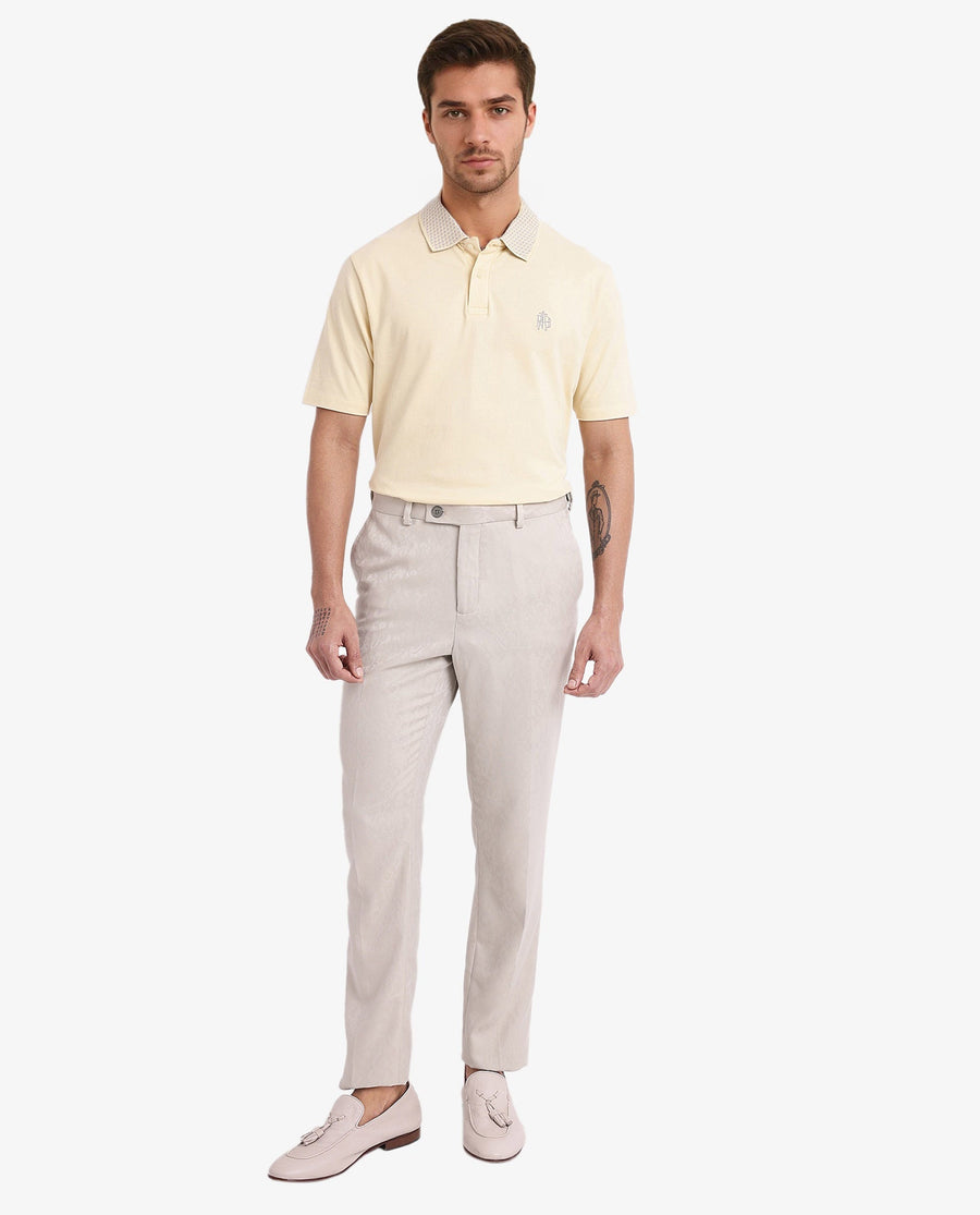 Rare Rabbit Men's Booth Yellow Cotton Embroidered Regular Fit Half Sleeve Polo