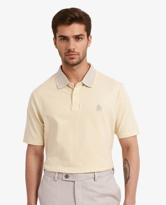 Rare Rabbit Men's Booth Yellow Cotton Embroidered Regular Fit Half Sleeve Polo