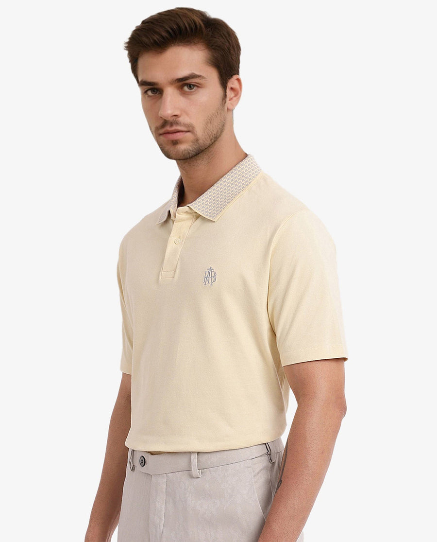 Rare Rabbit Men's Booth Yellow Cotton Embroidered Regular Fit Half Sleeve Polo