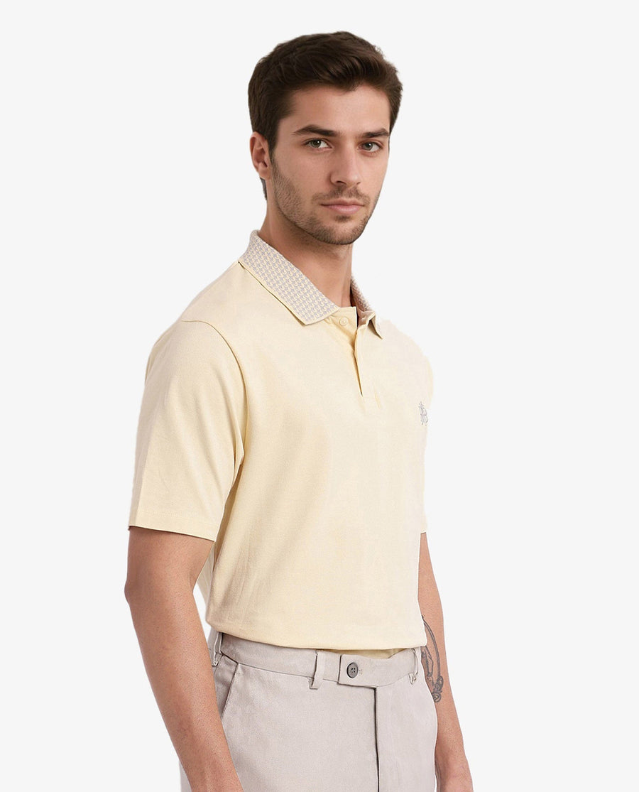 Rare Rabbit Men's Booth Yellow Cotton Embroidered Regular Fit Half Sleeve Polo