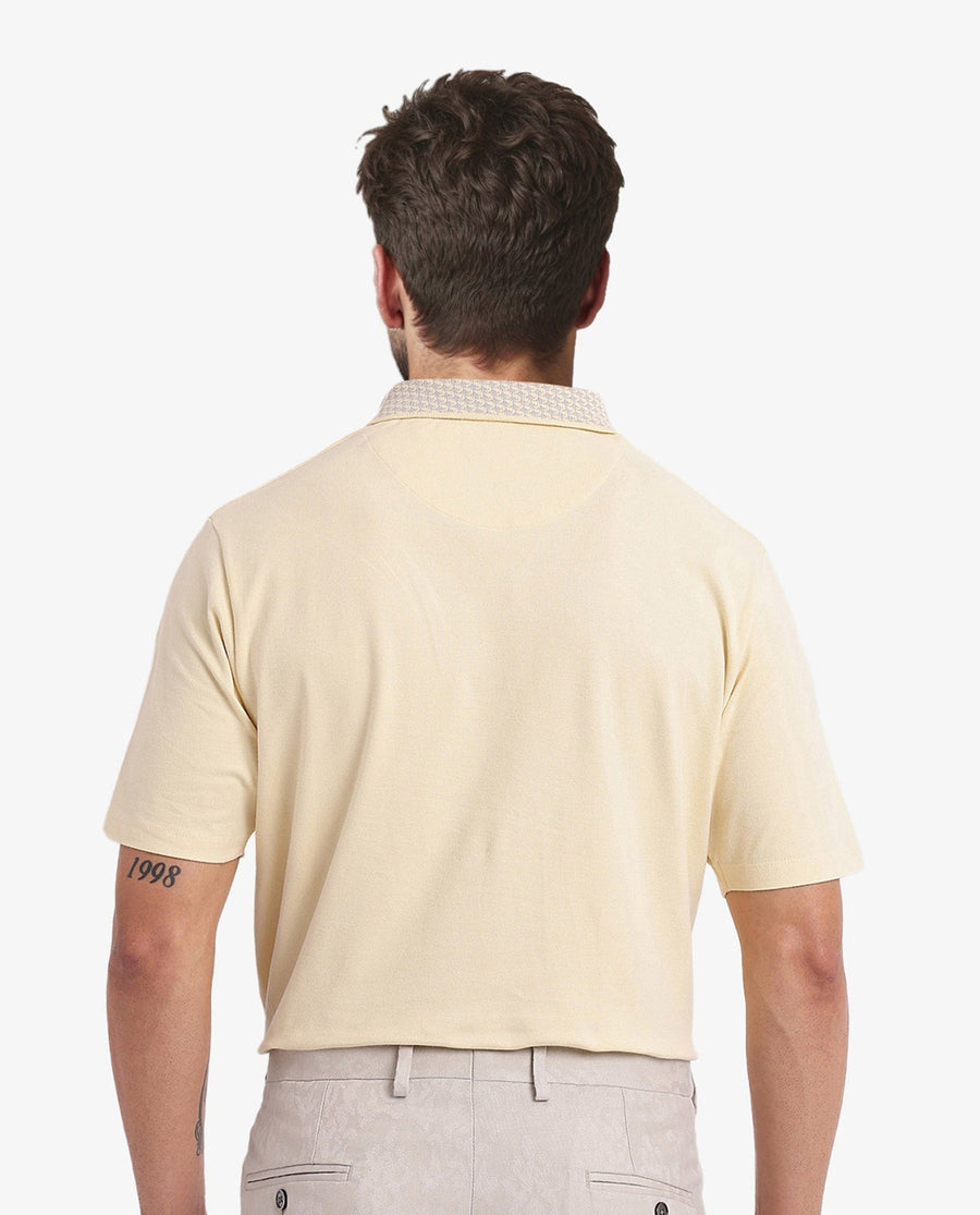 Rare Rabbit Men's Booth Yellow Cotton Embroidered Regular Fit Half Sleeve Polo