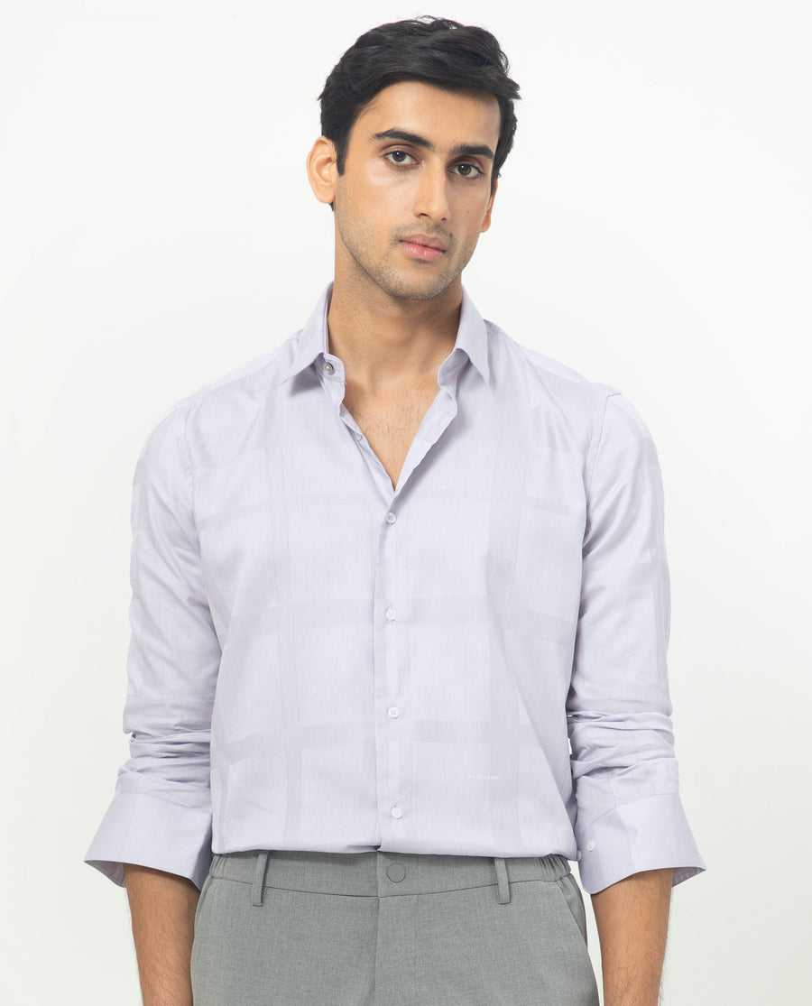 Rare Rabbit Men's Boxlines Pastel Purple Cotton Checked Print Regular Fit Full Sleeve Collared Shirt