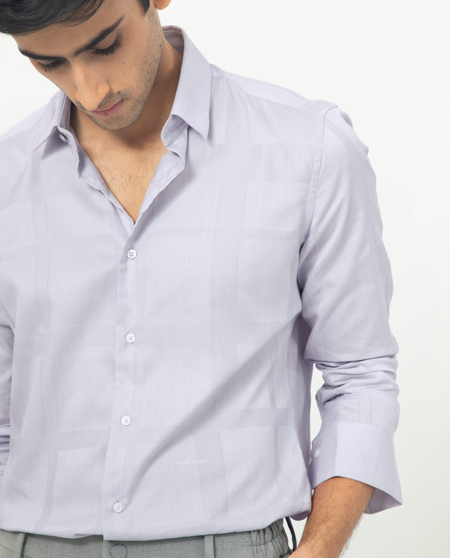 Rare Rabbit Men's Boxlines Pastel Purple Cotton Checked Print Regular Fit Full Sleeve Collared Shirt