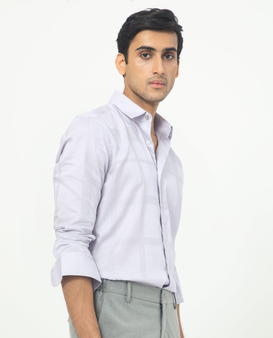 Rare Rabbit Men's Boxlines Pastel Purple Cotton Checked Print Regular Fit Full Sleeve Collared Shirt