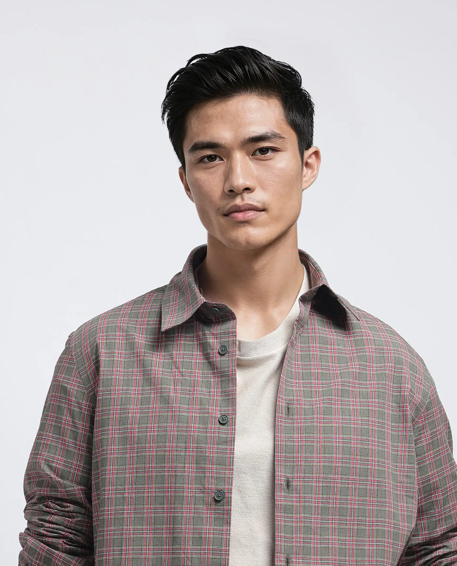 Rare Rabbit Men's Boxy Dark Olive Cotton Checked Print Regular Fit Full Sleeve Collared Shirt