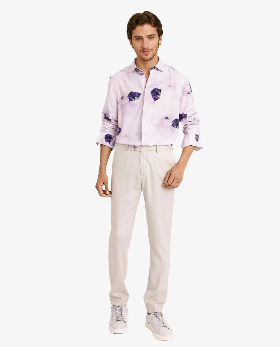 Rare Rabbit Men's Brixo Pastel Purple Viscose Floral Print Regular Fit Full Sleeve Collared Shirt
