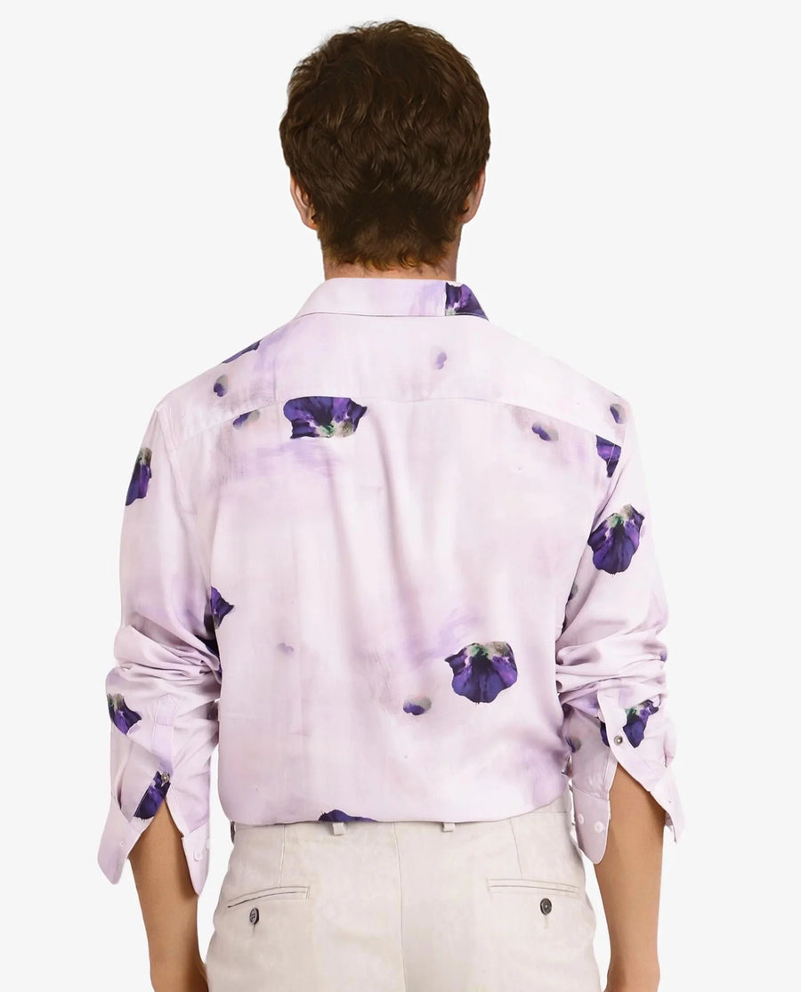 Rare Rabbit Men's Brixo Pastel Purple Viscose Floral Print Regular Fit Full Sleeve Collared Shirt