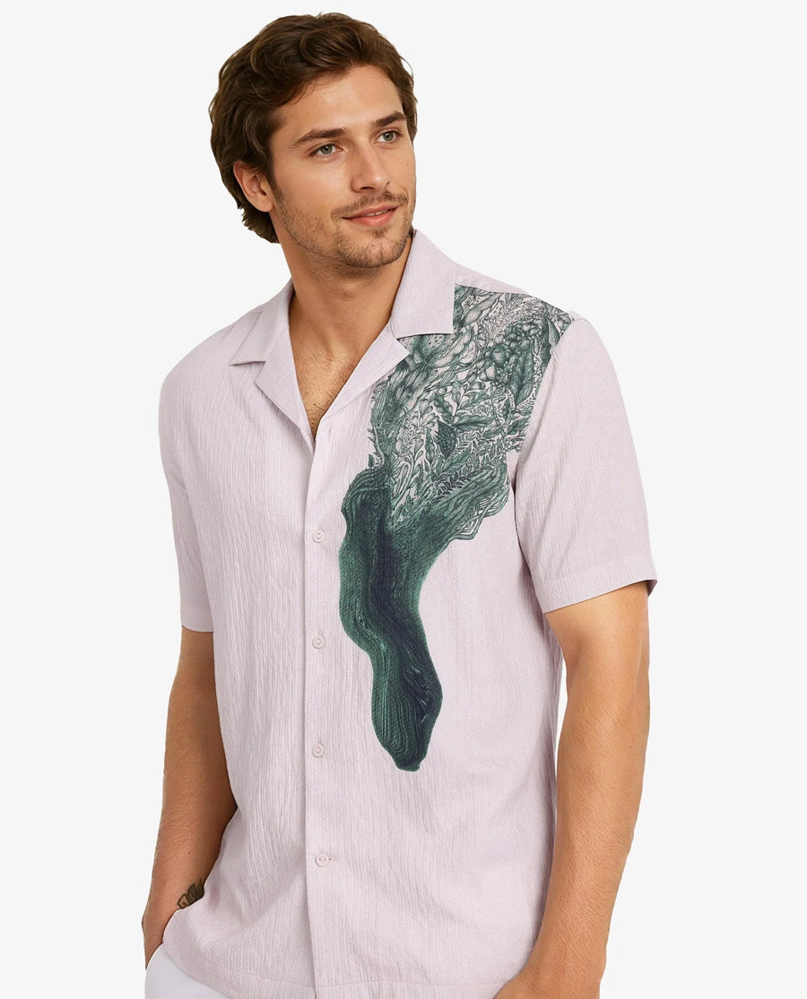 Rare Rabbit Men's Brok Pastel Pink Cotton Abstract Print Boxy Fit Half Sleeve Cuban Collar Shirt