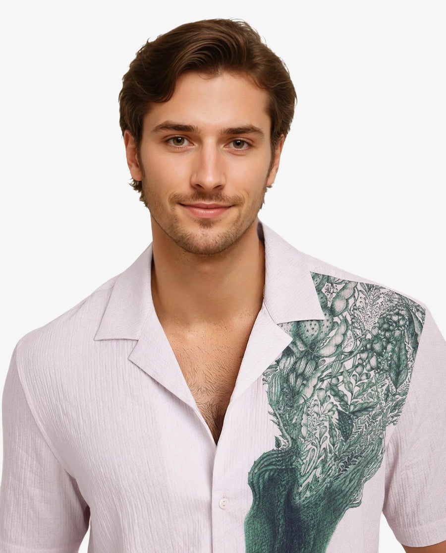 Rare Rabbit Men's Brok Pastel Pink Cotton Abstract Print Boxy Fit Half Sleeve Cuban Collar Shirt