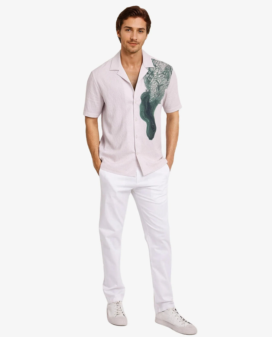 Rare Rabbit Men's Brok Pastel Pink Cotton Abstract Print Boxy Fit Half Sleeve Cuban Collar Shirt