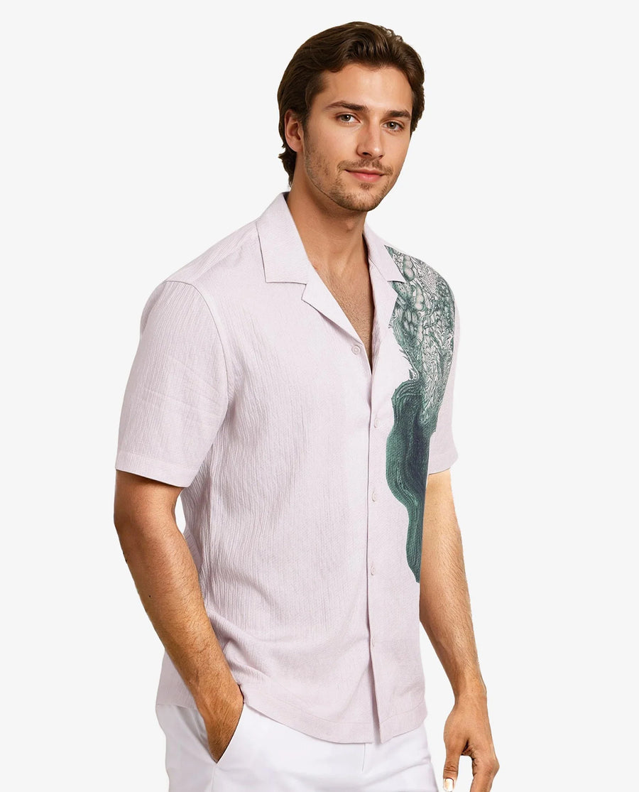 Rare Rabbit Men's Brok Pastel Pink Cotton Abstract Print Boxy Fit Half Sleeve Cuban Collar Shirt