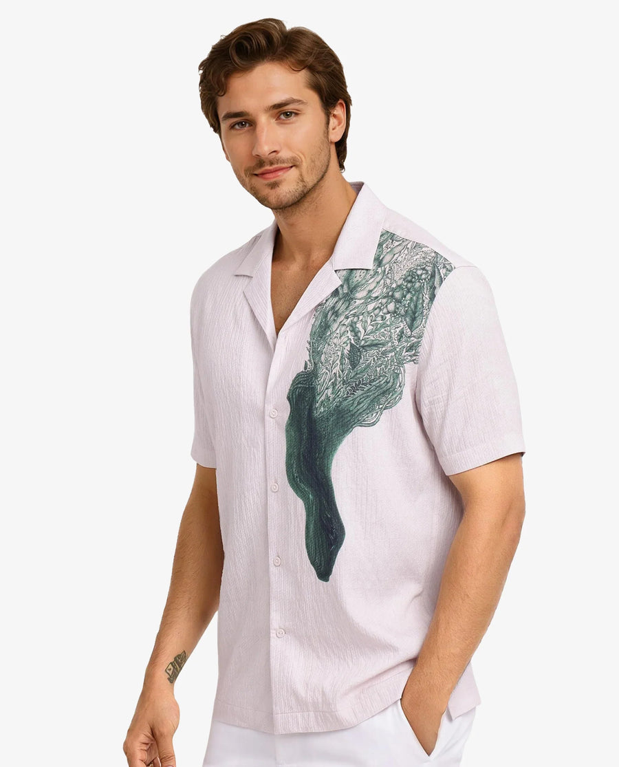 Rare Rabbit Men's Brok Pastel Pink Cotton Abstract Print Boxy Fit Half Sleeve Cuban Collar Shirt