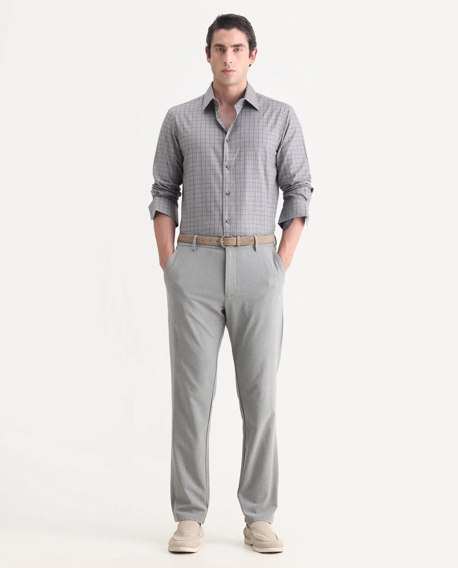 Rare Rabbit Men's Bronz Grey Cotton Checked Print Regular Fit Full Sleeve Collared Shirt